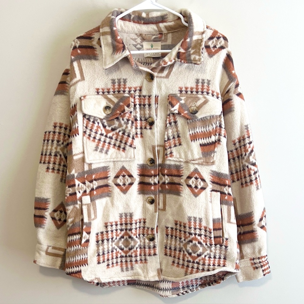 Jade & Ivory Western Aztec Print Wool Blend Button Shacket